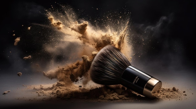 Make-up kwast met generatieve AI met gouden poederexplosie