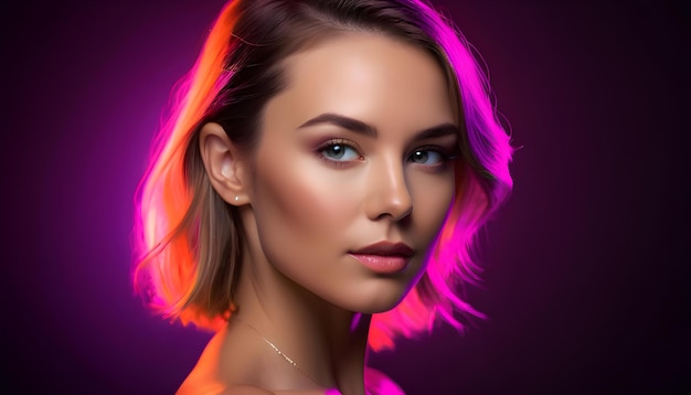 Make-up model gezicht met neon effect haar
