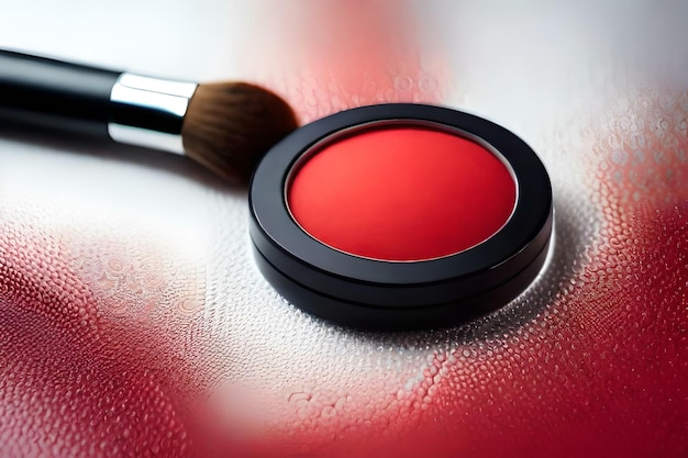 Make-up rode poederblush met penseel en lichte achtergrond Gemaakt met generatieve Ai