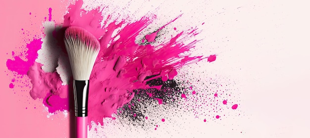 Make-up roze penseel met blush poeder op witte achtergrond Generatieve AI