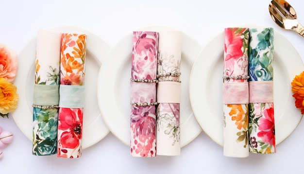 Make watercolor napkin rings with holiday themed designs for your christmas dinner tabl on white background