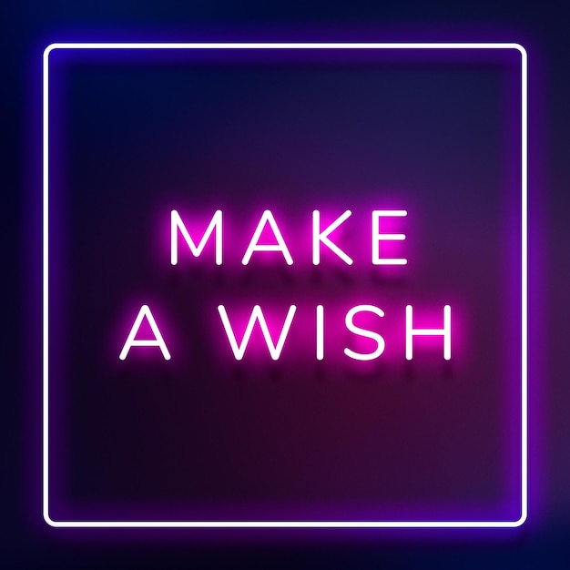 Photo make a wish neon pink text in frame on indigo blue background