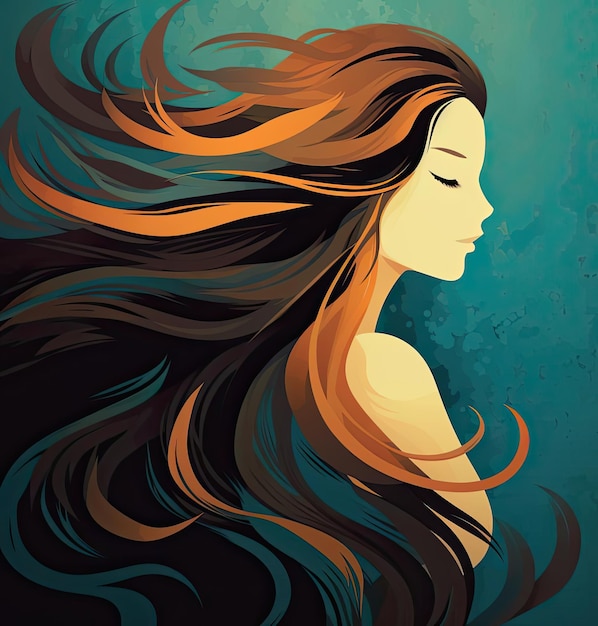 make your mental health a priority cartoon girl with long hair print in the style of dark cyan