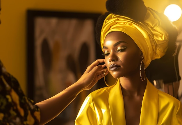 メイクアップ アーティストがアフリカの女性に塗る
