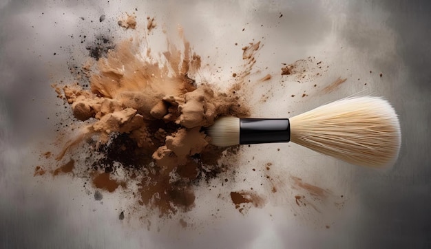 makeup artists brush for powder cosmetics in the style of scattered composition