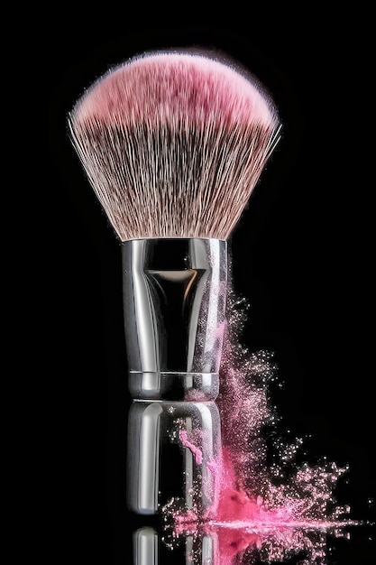 Makeup brush on black background