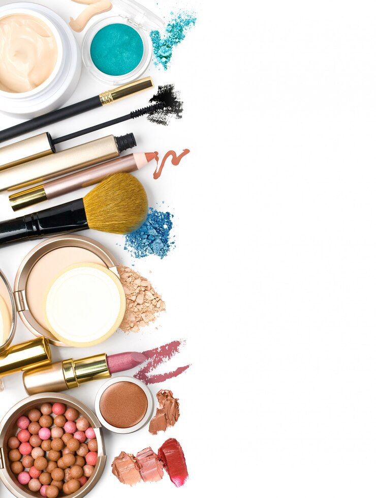 Photo makeup brush and cosmetics