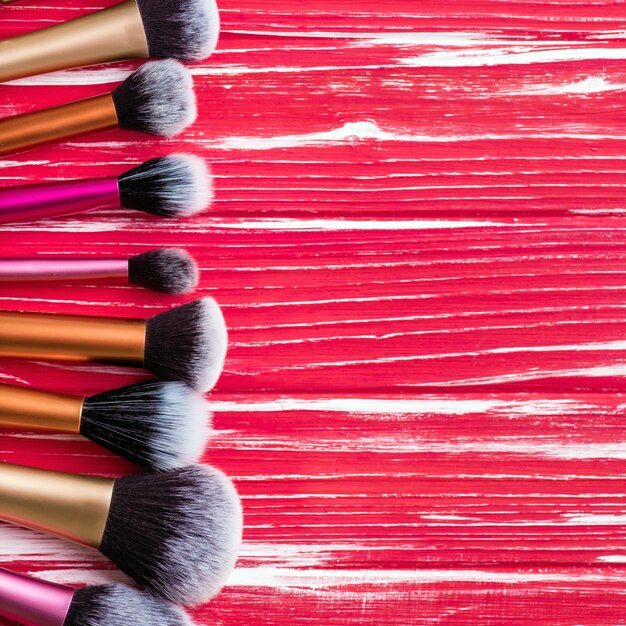 Makeup brush isolated on red wooden background