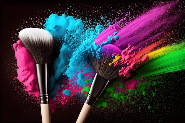 Makeup brush and rainbow paint splash Neural network AI generated