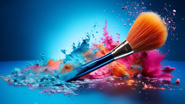 Makeup brush with colorful dry powder splashes