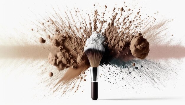 Makeup brush with colorful powder dust explosion Generative ai