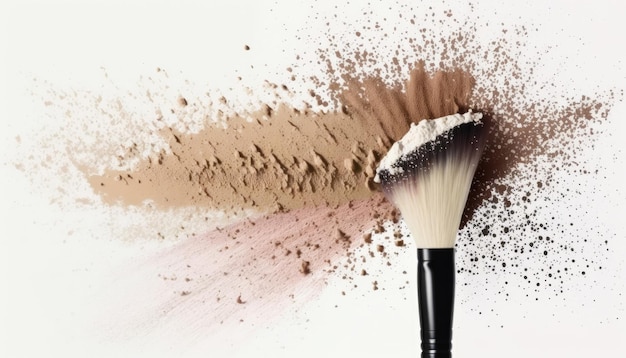 Makeup brush with colorful powder dust explosion Generative ai