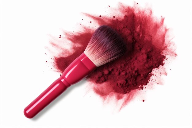 Photo makeup brush with red powder isolated on transparent background png