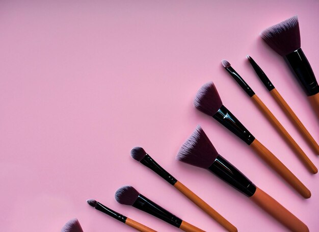 Makeup brushes and cosmetic full viewwith copy space