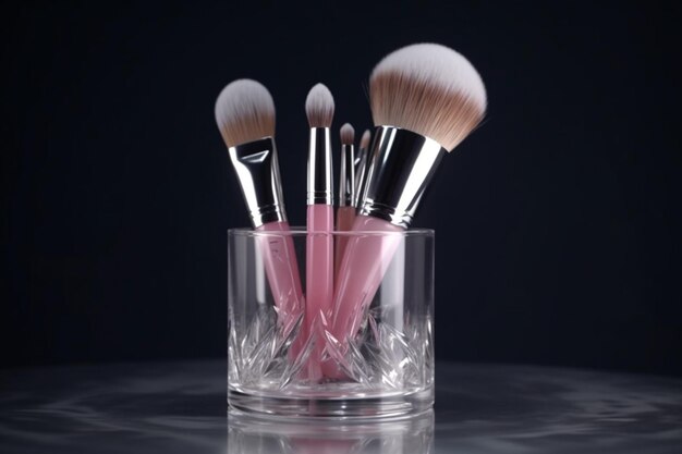 Makeup brushes cosmetics background Generative Ai