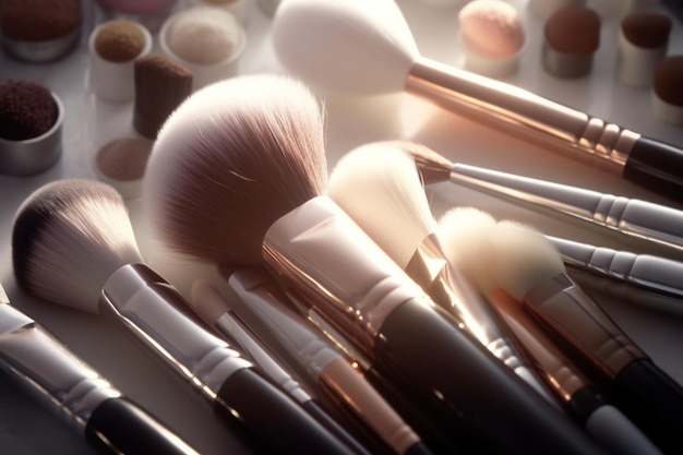 Makeup brushes cosmetics background Generative Ai