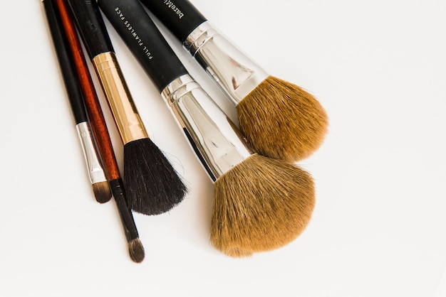 Makeup brushes of different sizes on a white background. Set of brushes for powder. Powder brush set. Cosmetic brush. Cosmetic product.