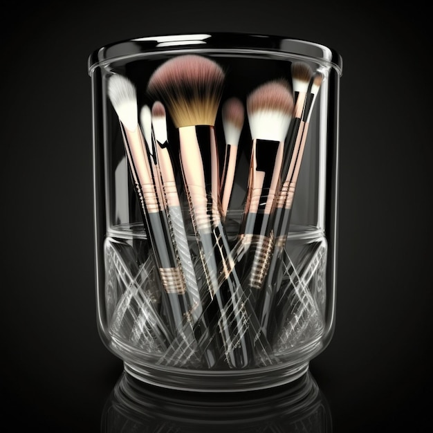 Makeup brushes in a glass Ai generative