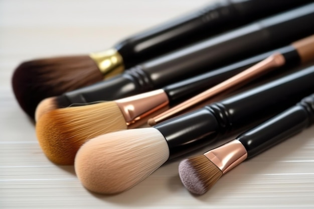 Makeup brushes in a glass bowl