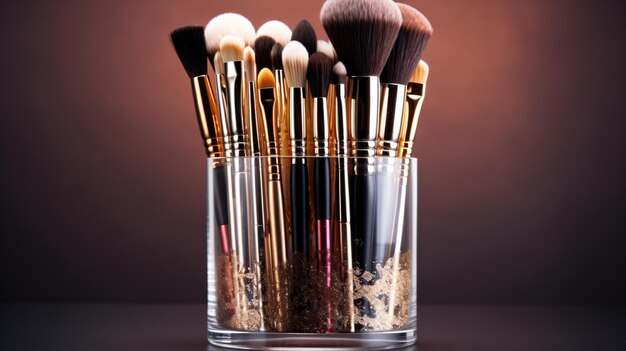 Makeup brushes in a glassclean professional makeup