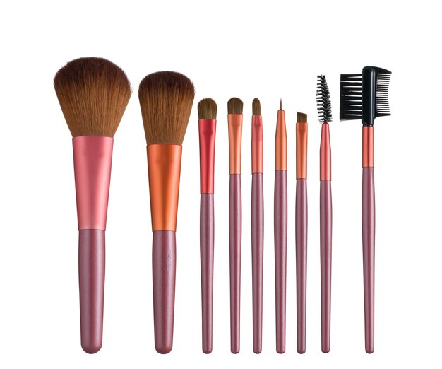 Makeup brushes set mockup, front view