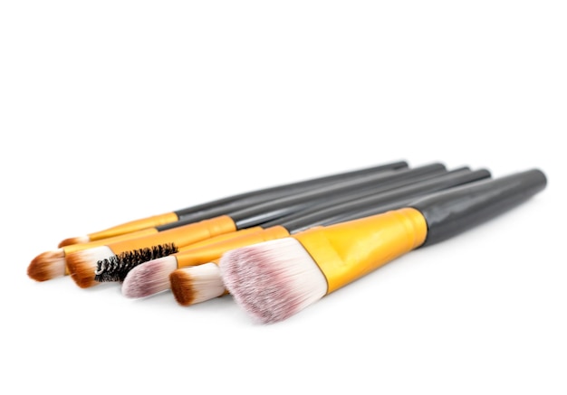 Makeup brushes on white background Beauty concept