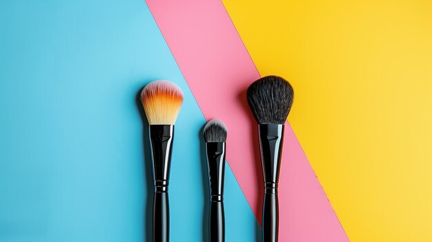 Photo makeup brushes with different colors and backgrounds