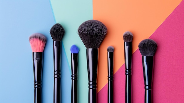 makeup brushes with different colors and backgrounds