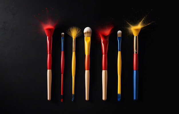 makeup brushes with powder explosion brushes dusting black background