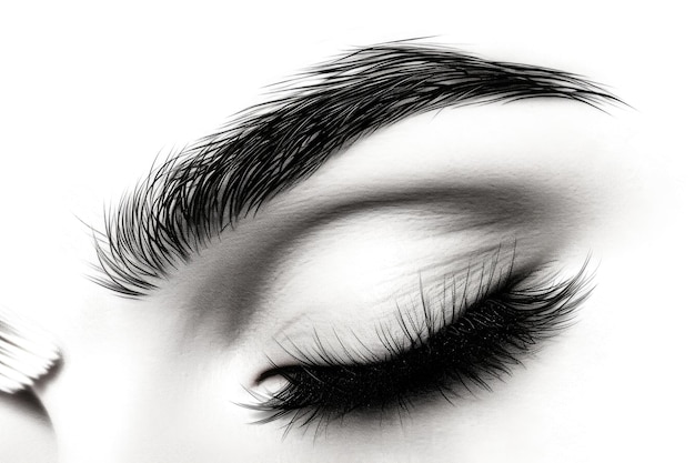 Makeup close up Eyebrow makeup long eyelashes brush