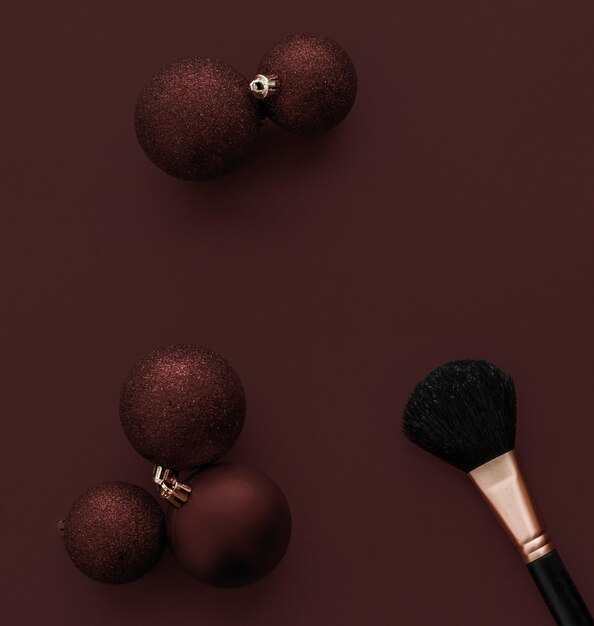 Makeup and cosmetics product set for beauty brand Christmas sale promotion luxury chocolate flatlay background as holiday design