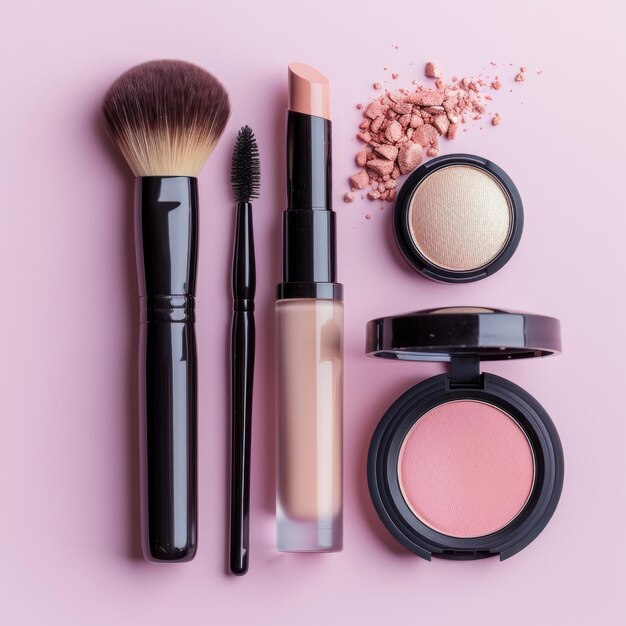 Makeup Essentials on Pink Surface