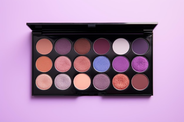 Makeup eyeshadow palette on pink background Cosmetic products