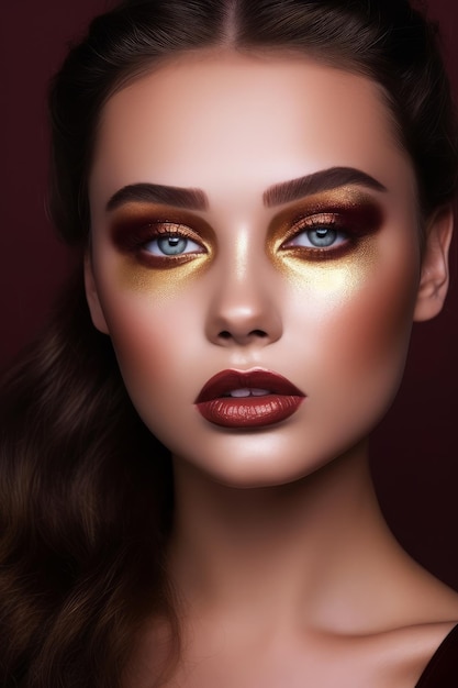 Makeup for a makeup artist with a golden eye shadow