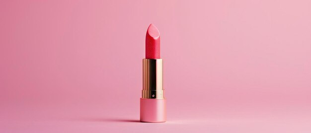 パステル ピンクの背景に化粧品の広告プロの口紅