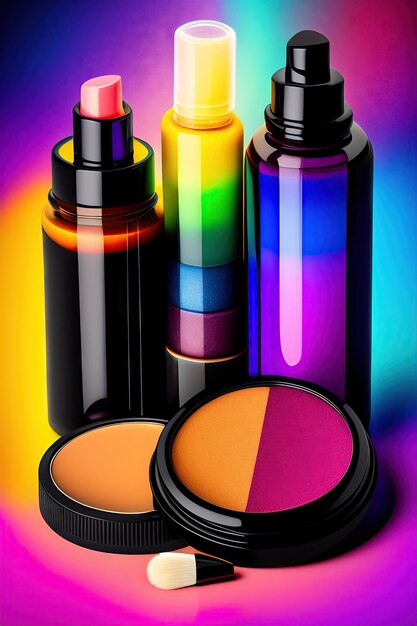 Makeup products set on dark background colorful makeup kit digital art