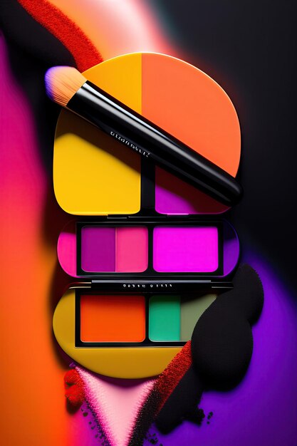 Makeup products set on dark background colorful makeup kit digital art