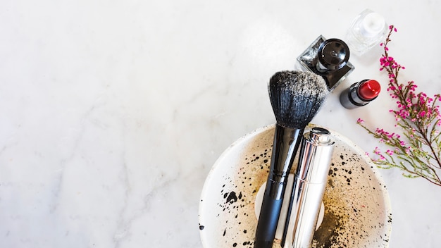 Photo makeup supplies and bowl