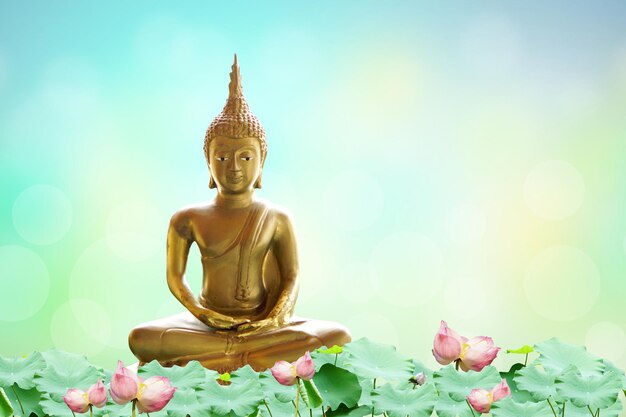 Makha Asanaha Visakha Bucha Day Golden Buddha 이미지 Bodhi의 배경 빛나는 빛 부드러운 이미지와 부드러운 초점 스타일