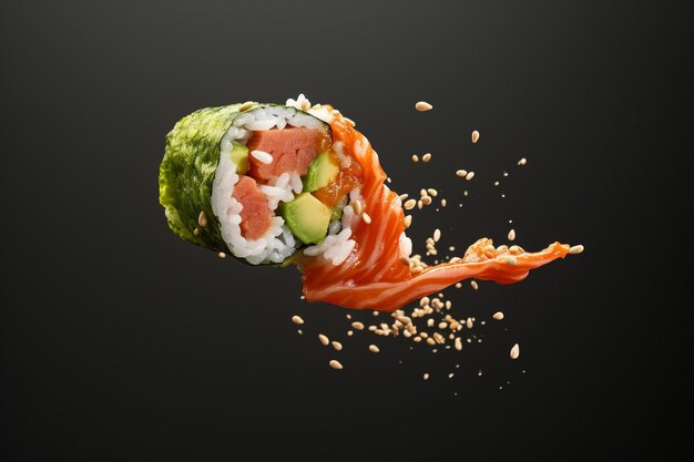 Maki sushi falling mockup