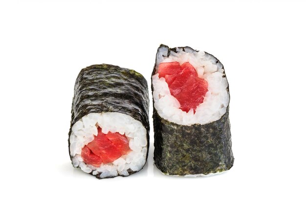 Maki sushi, two rolls isolated on white