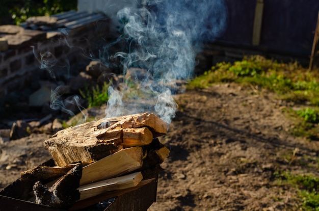 Making a bonfire for BBQ. 