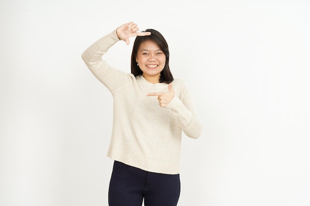 Making frame with hands of Beautiful Asian Woman Isolated On White Background