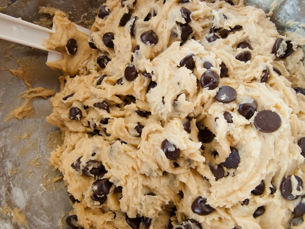 Making homemade chocolate chip cookies.