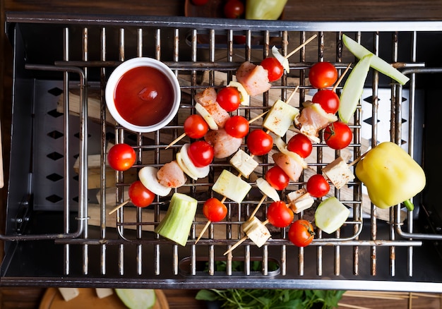 Making kebab from chicken