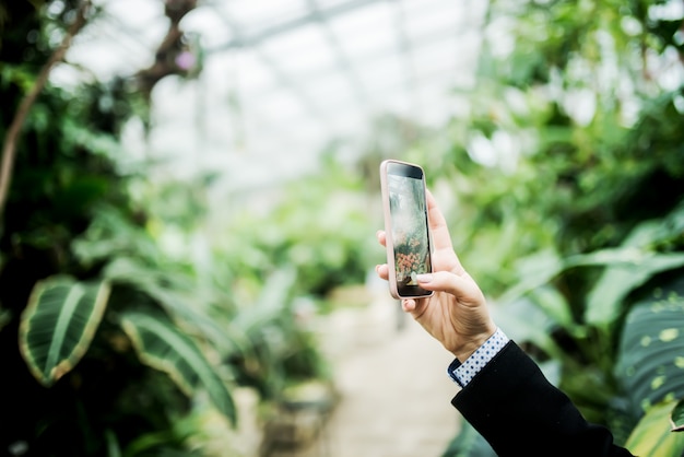 Making a photo in the greenhouse.