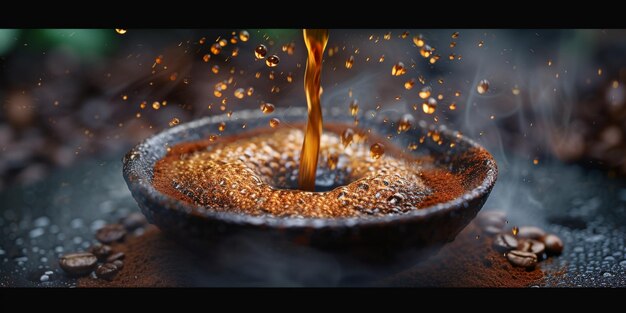 Making pour over coffee with hot water being poured from a kettle