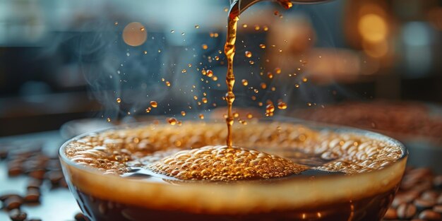 Making pour over coffee with hot water being poured from a kettle