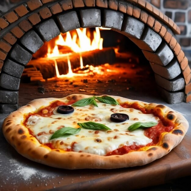 Foto preparare una vera pizza italiana nel tradizionale forno a legna a pietra a legna