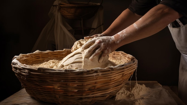 Making wheat sourdough rise by fermenting it in a basket